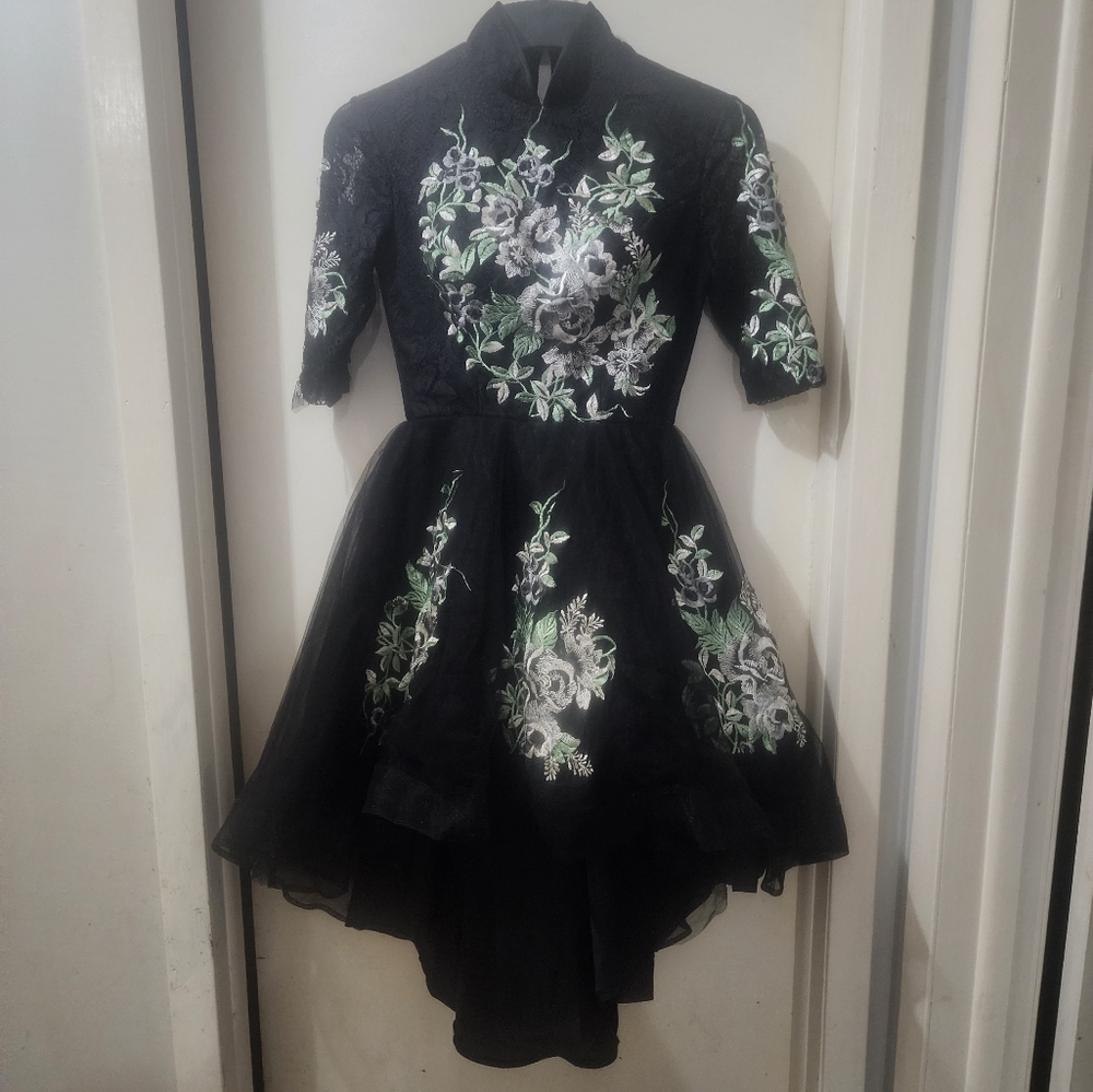 Beautiful Womens Elegant Floral Stand Collar Sweet Mesh Ball Gown